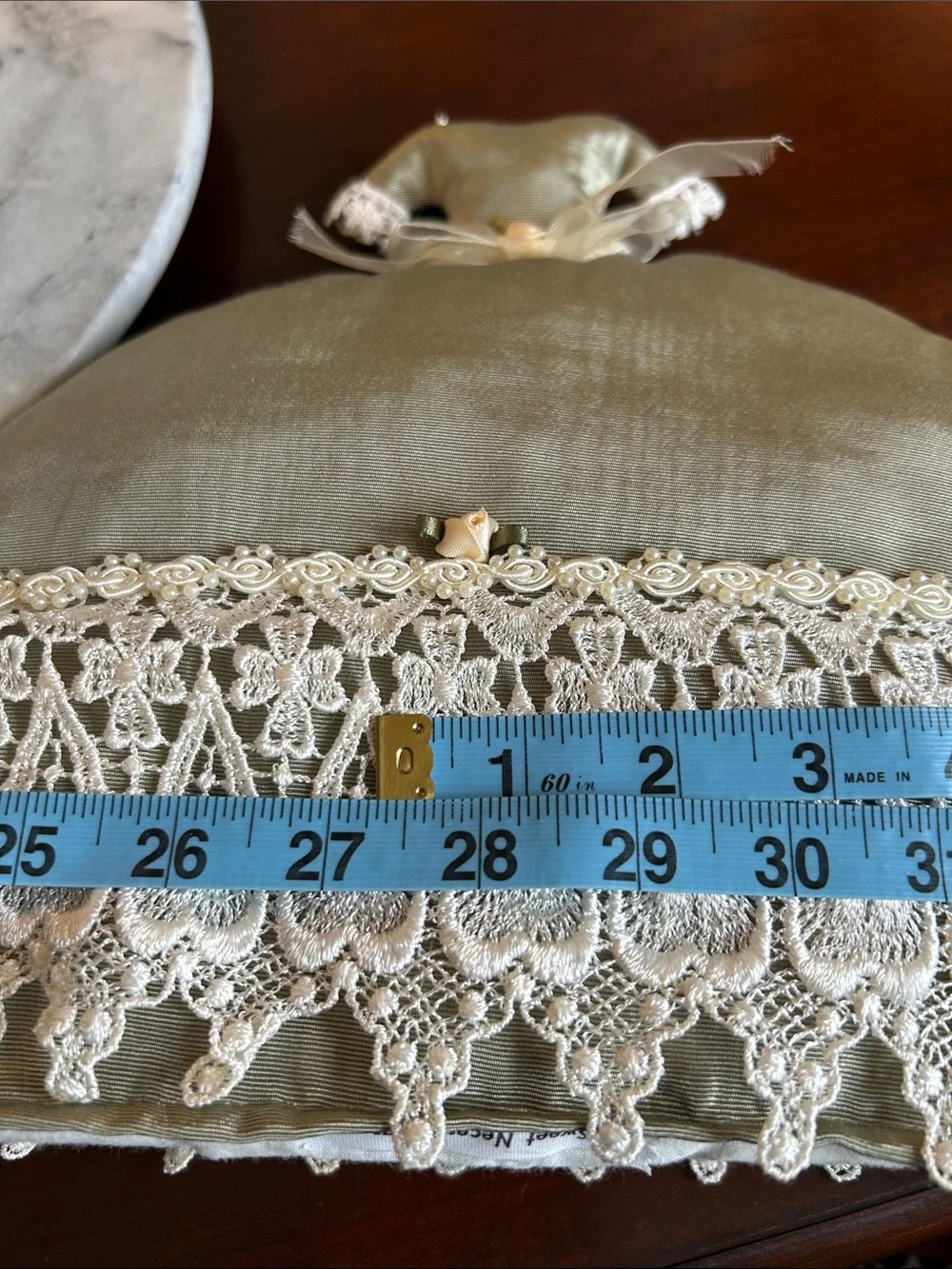 Tea pot cozy from Sweet Necessi Teas lace pearls satin bows roses formal.